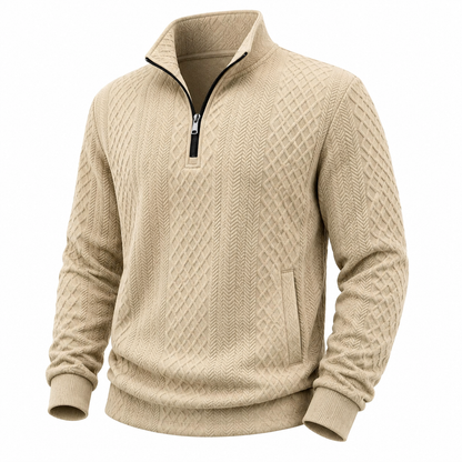 Textured Jacquard Stand Collar Sweatshirt