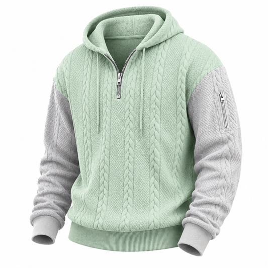 Colorblock Jacquard Textured Quarter Zip Hoodie