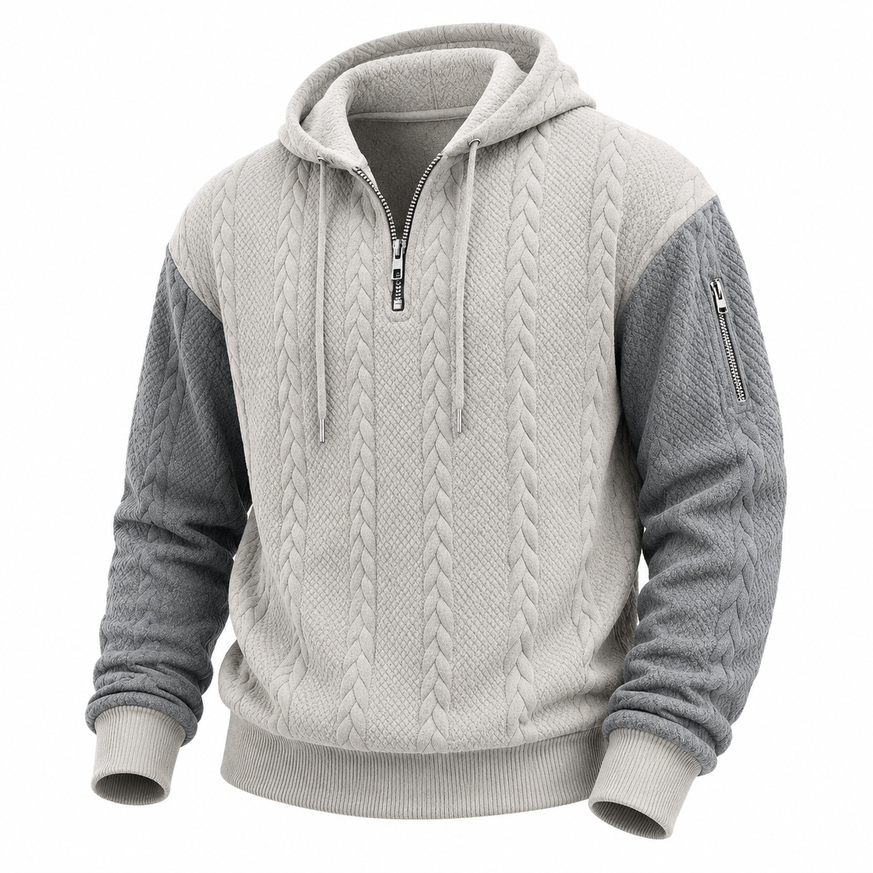 Colorblock Jacquard Textured Zipped Hoodie