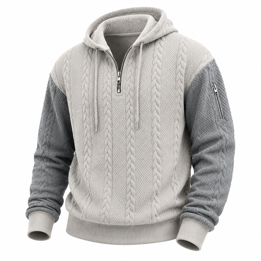 Colorblock Jacquard Textured Zipped Hoodie