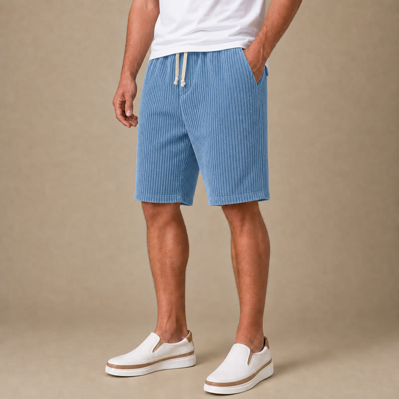 Men's Corduroy Shorts-Casual Pocket Shorts, Knee Length