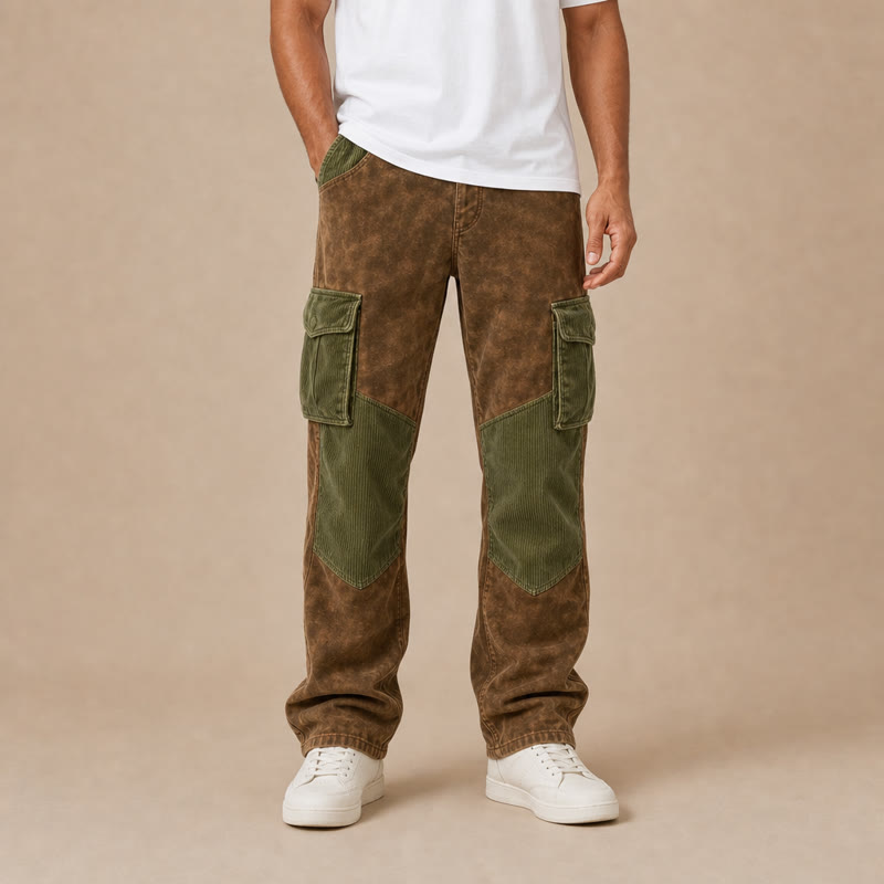 Pocketed Corduroy Cargo  Pants