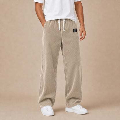 Textured Comfort Corduroy Pants With Elastic Waist