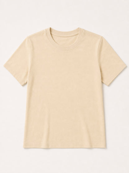 Beige 100% cotton crew neck short sleeve top by LoomBasics