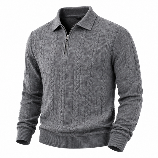Soft Textured Jacquard Quarter Zip Polo