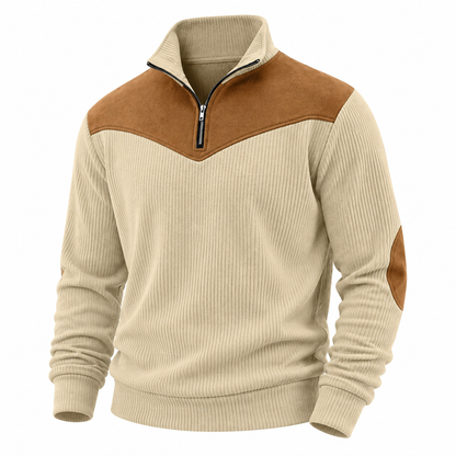 Colorblock Corduroy Quarter Zip Sweatshirt