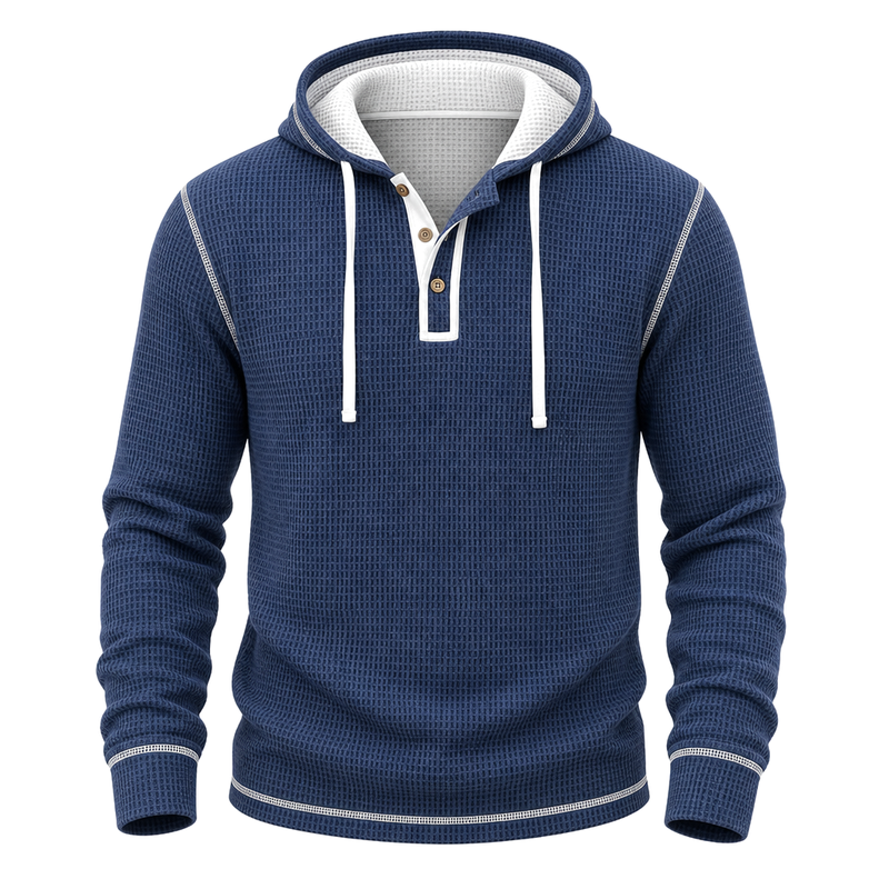 Textured Waffle Hooded Henley