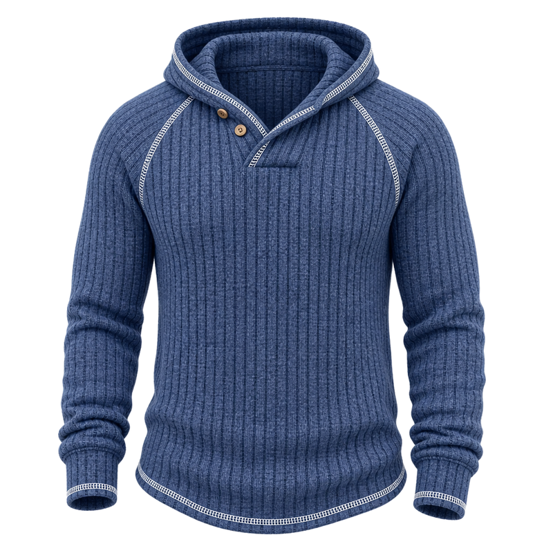 Fleece Ribbed Knit Hooded Henley Shirt