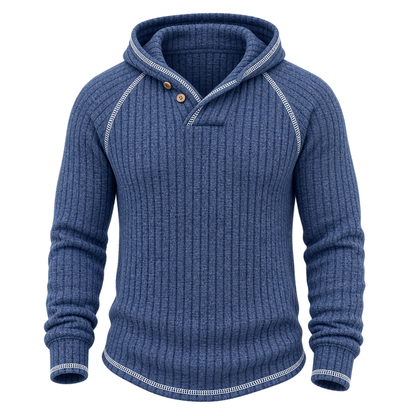 Fleece Ribbed Knit Hooded Henley Shirt