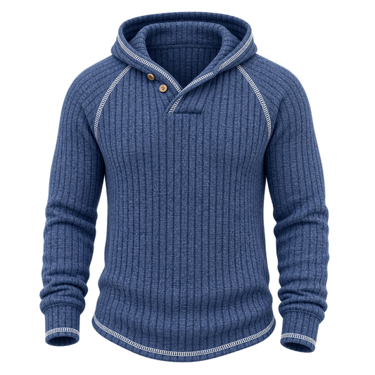 Fleece Ribbed Knit Hooded Henley Shirt