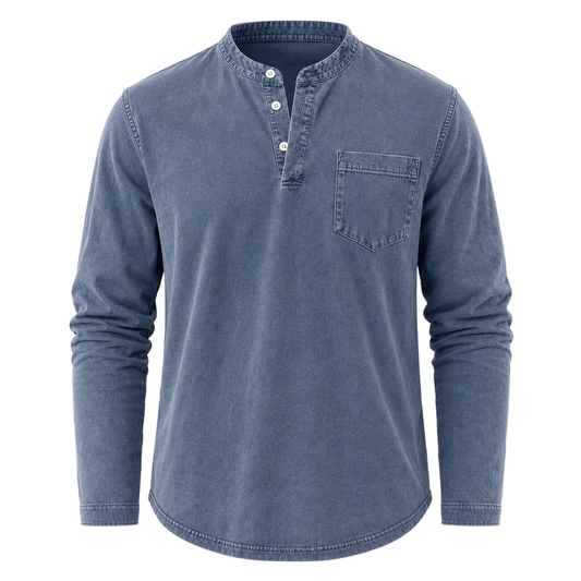 Vintage Washed 100% Cotton Henley Shirt