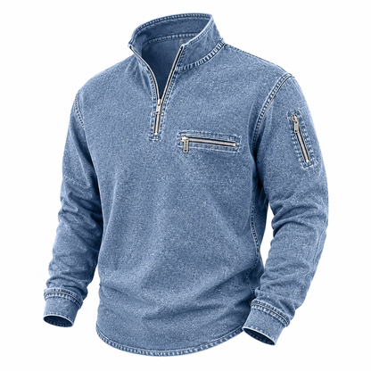 Vintage Washed Cotton Zipped Polo