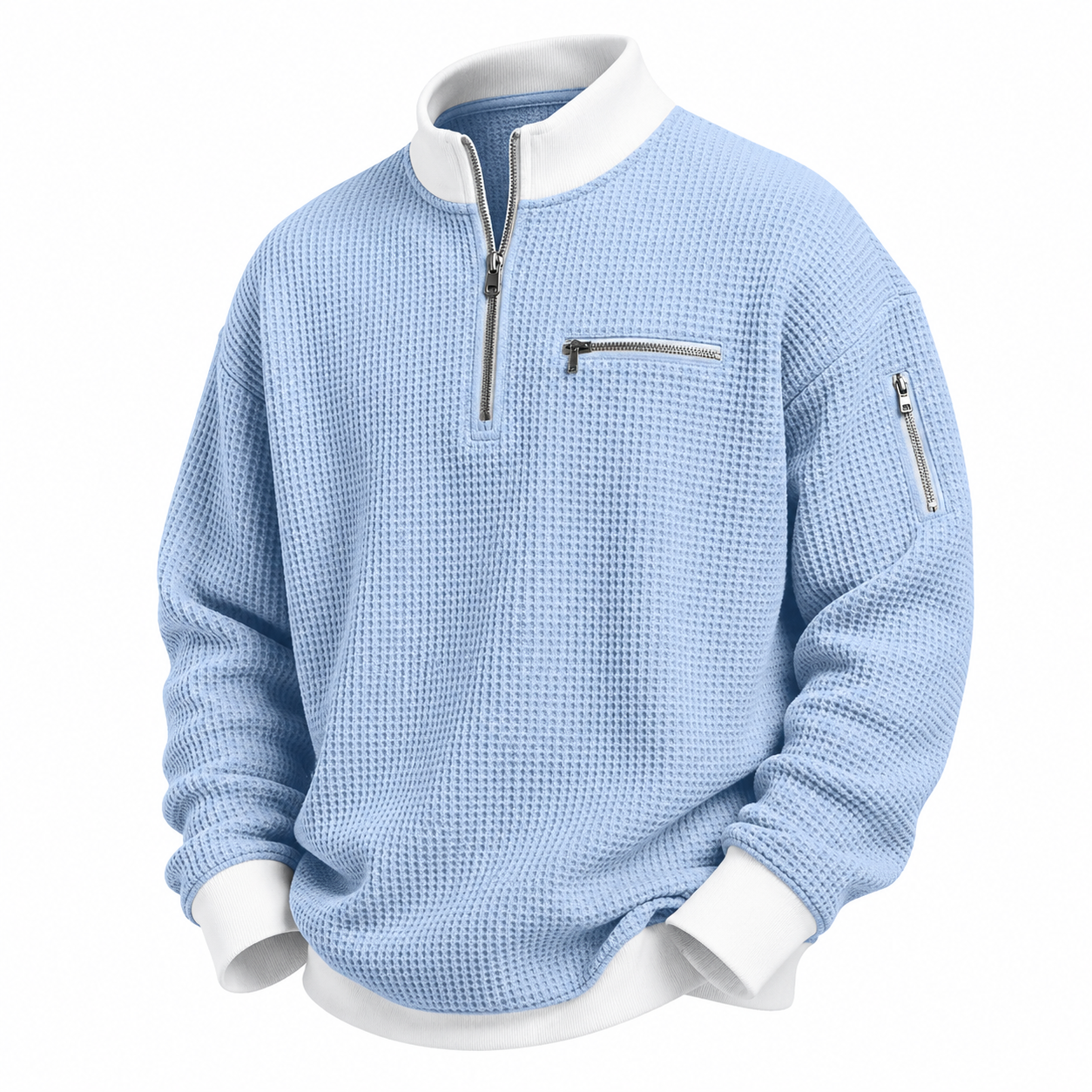 Colorblock Zipped Waffle Polo Shirts