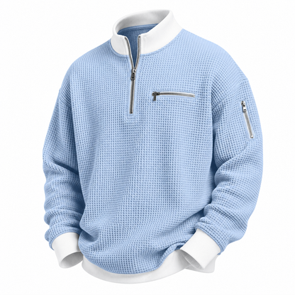Colorblock Zipped Waffle Polo Shirts
