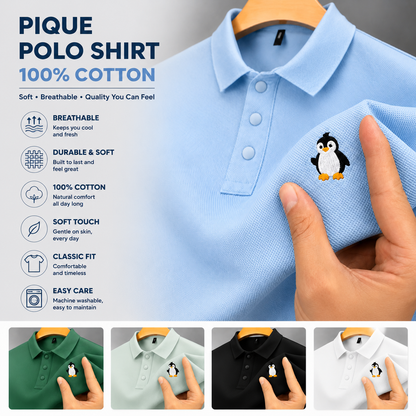 Textured 100% Cotton Pique Polo Shirt
