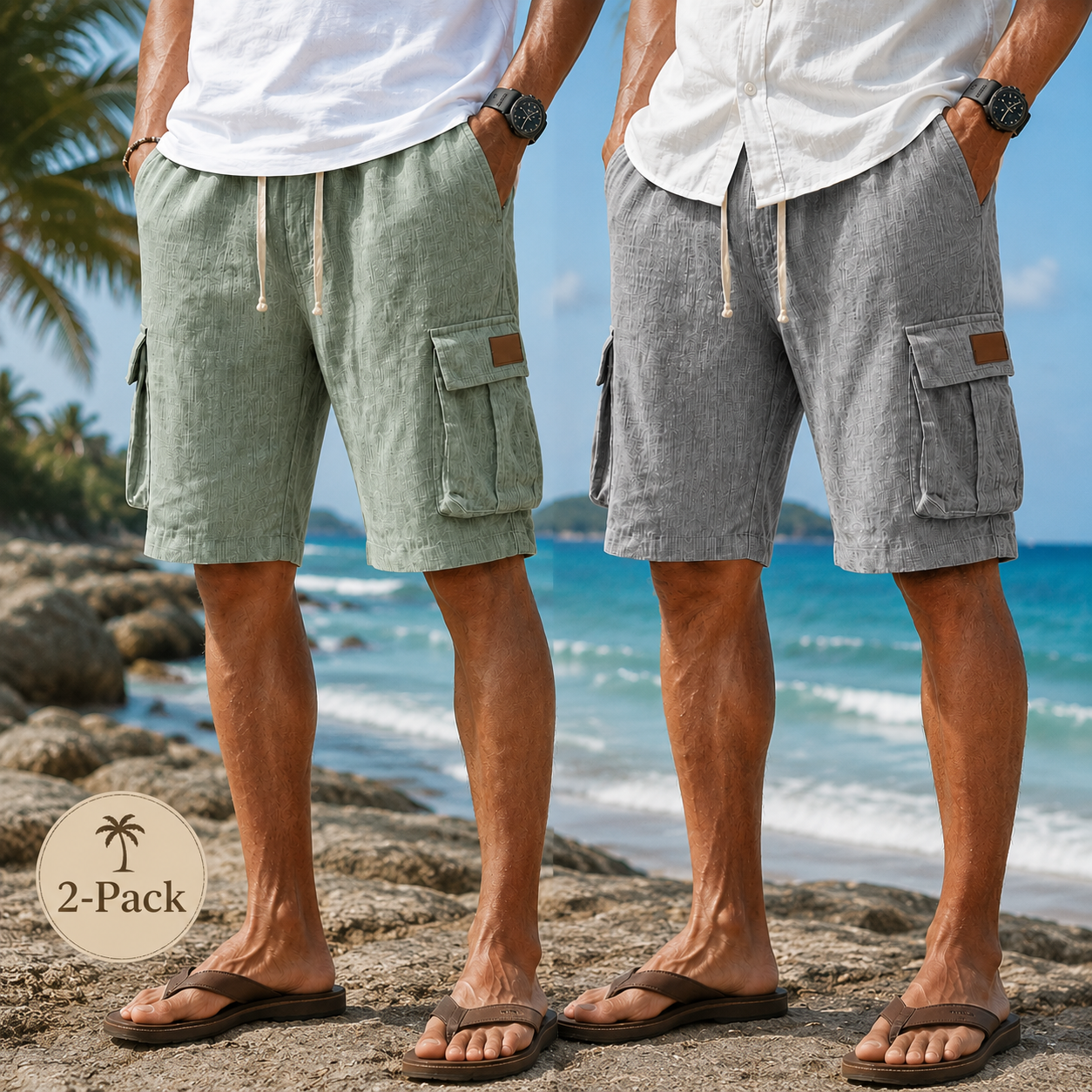 2-Pack Linen Shorts with Pockets