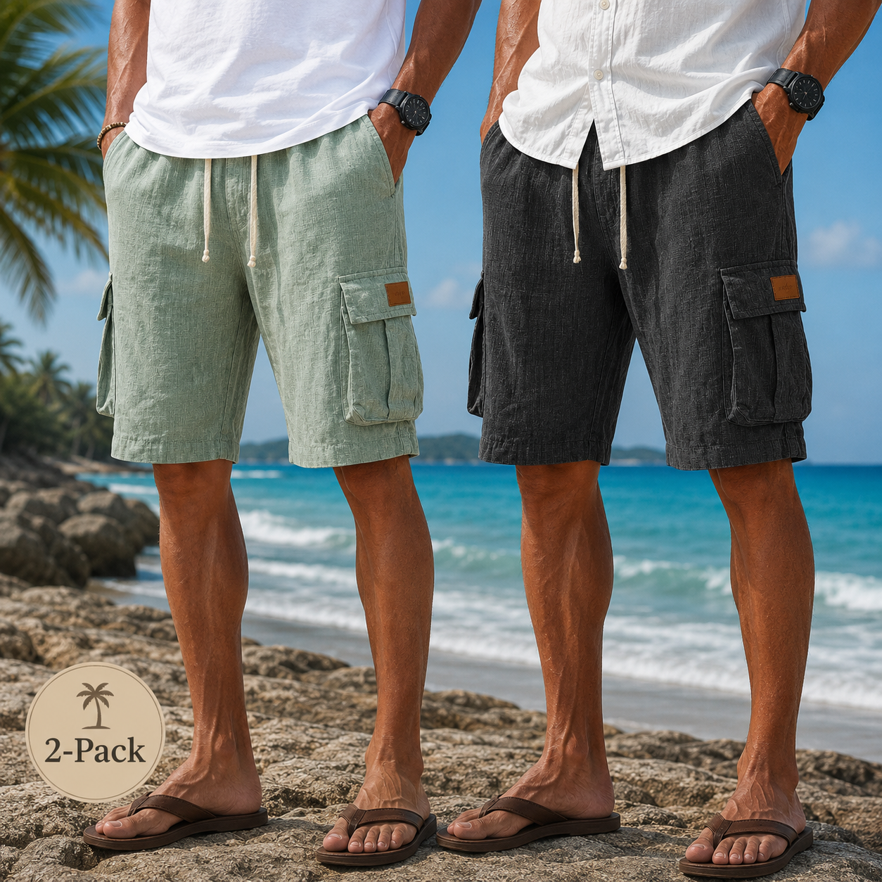 2-Pack Linen Shorts with Pockets