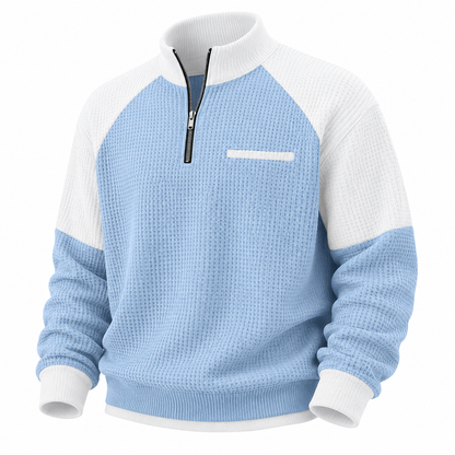 Textured Colorblock Banded Collar Waffle Polo