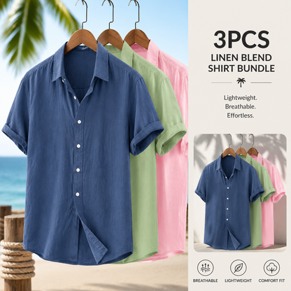3PCS Set Men's Cotton Linen Shirt