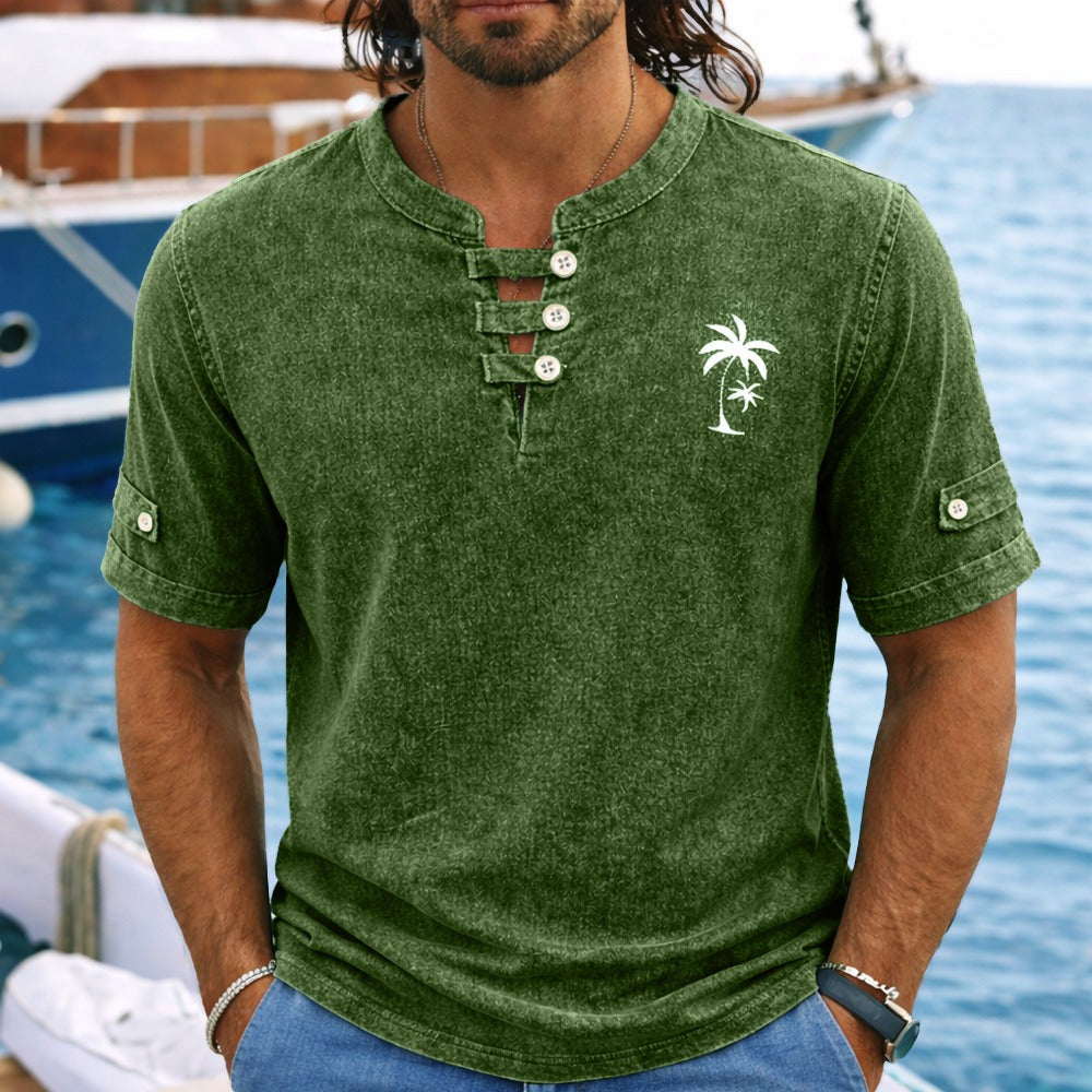 100% Cotton Vintage Washed Henley T-Shirt
