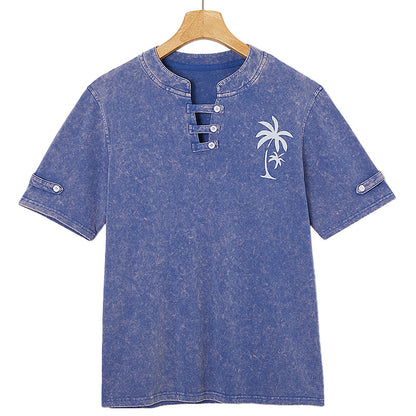 100% Cotton Hawaii Washed Henley T-Shirt