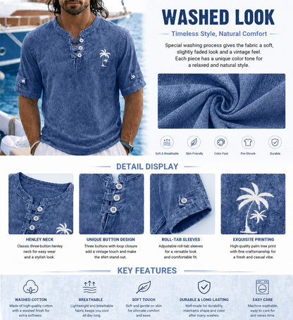 100% Cotton Hawaii Washed Henley T-Shirt