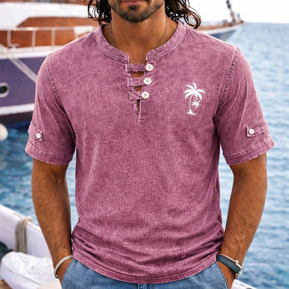 100% Cotton Vintage Washed Henley T-Shirt