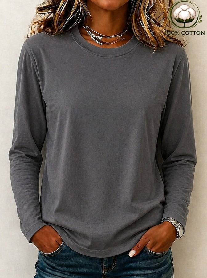 Women's charcoal gray 100% cotton crew neck long sleeve t-shirt by LoomBasics