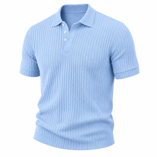 Men's Rib Knit Polo-Casual Short Sleeve Polo