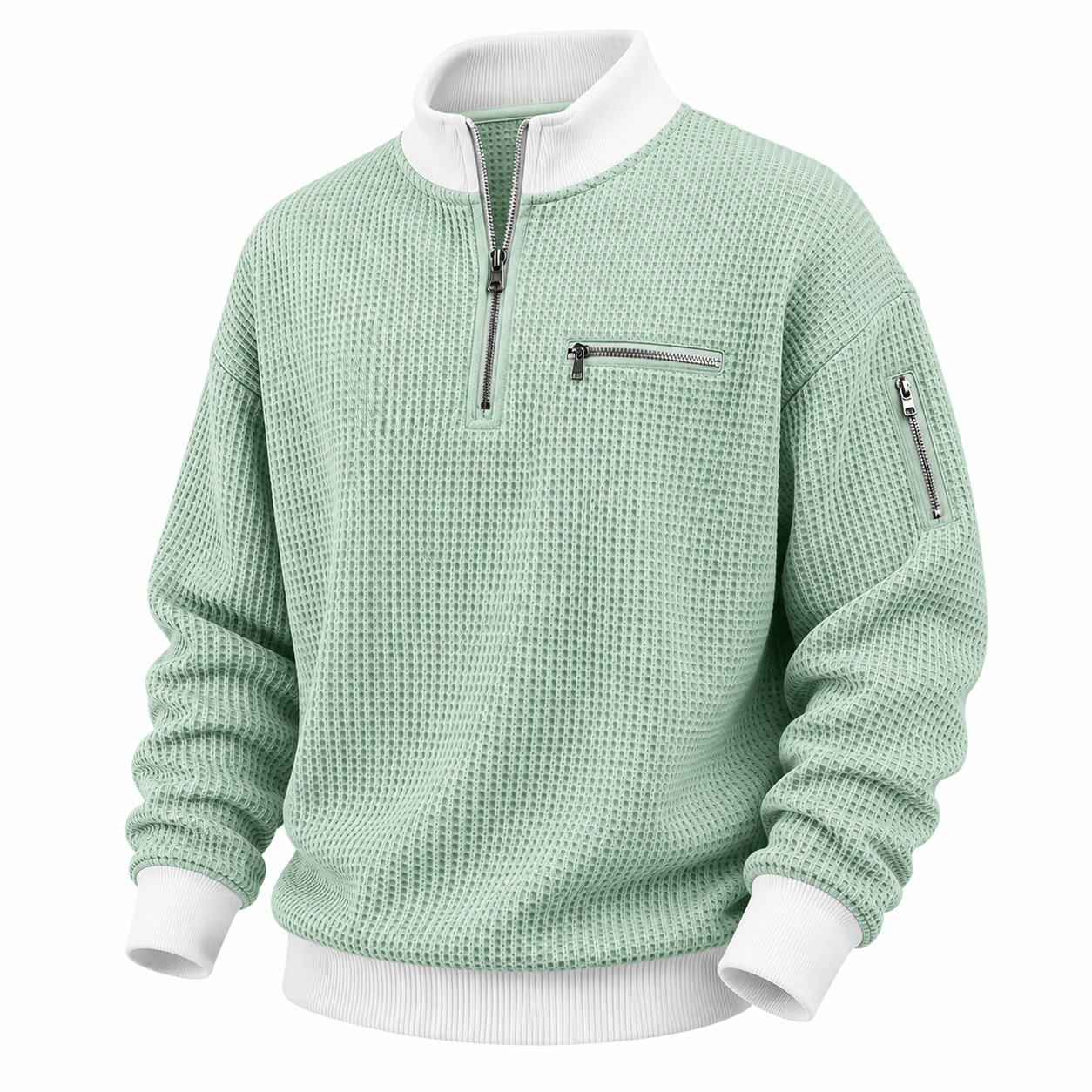 Textured Half Zipper Waffle Polo Shirts
