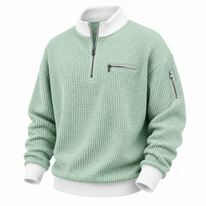 Textured Half Zipper Waffle Polo Shirts