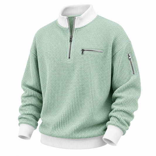 Textured Half Zipper Waffle Polo Shirts