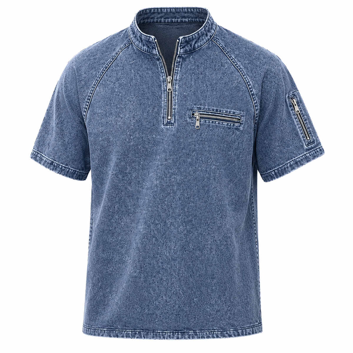 Broken-In Cotton Zip Up Henley Shirt