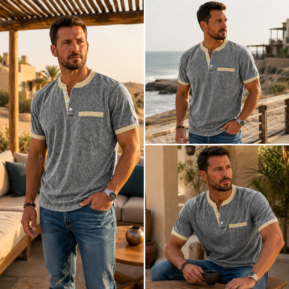 Retro 100% Cotton Acid Wash Henley T-shirt