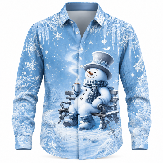 Christmas Snowman Button Casual Shirt