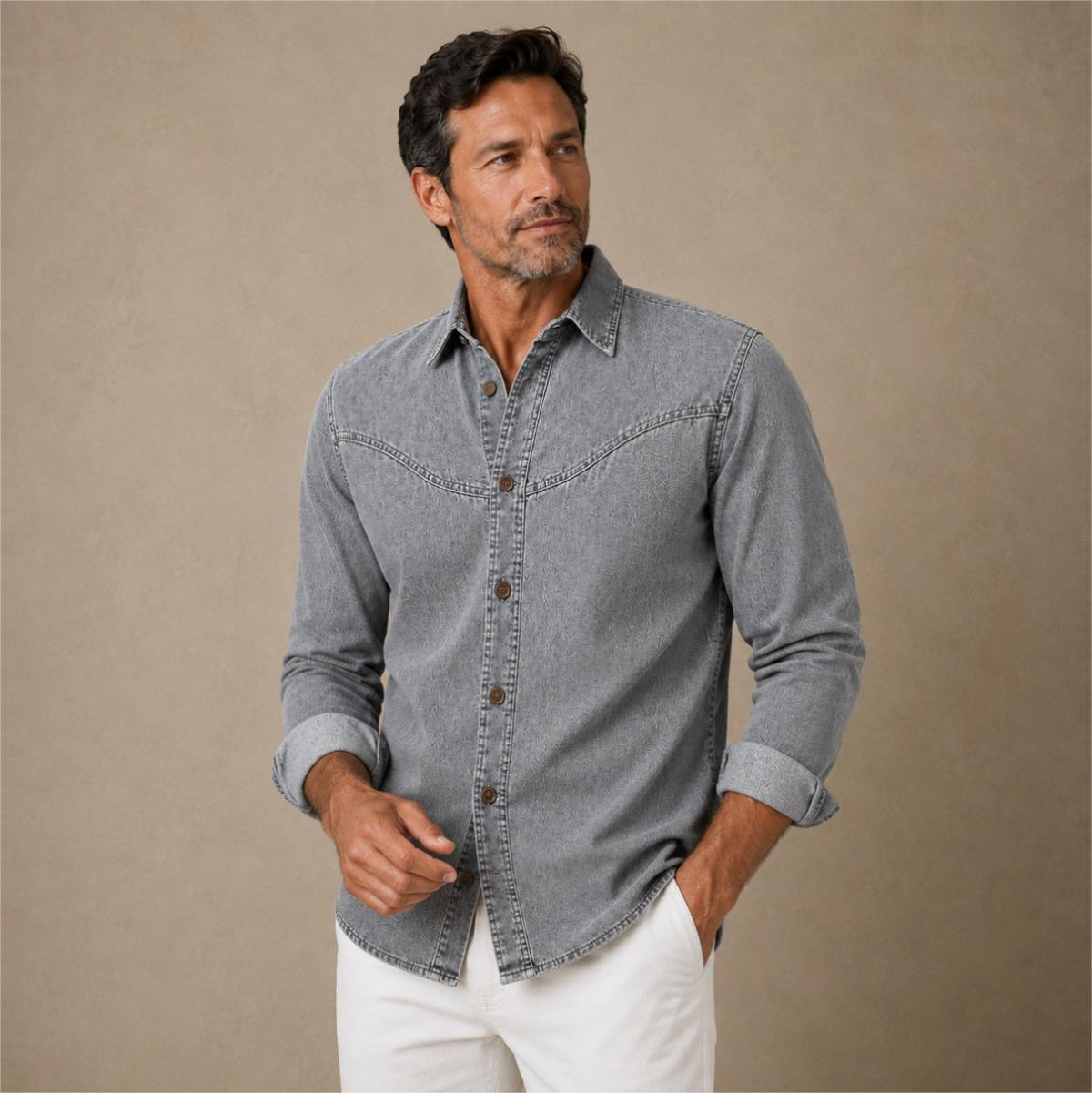 Broken-In Cotton Denim Shirt