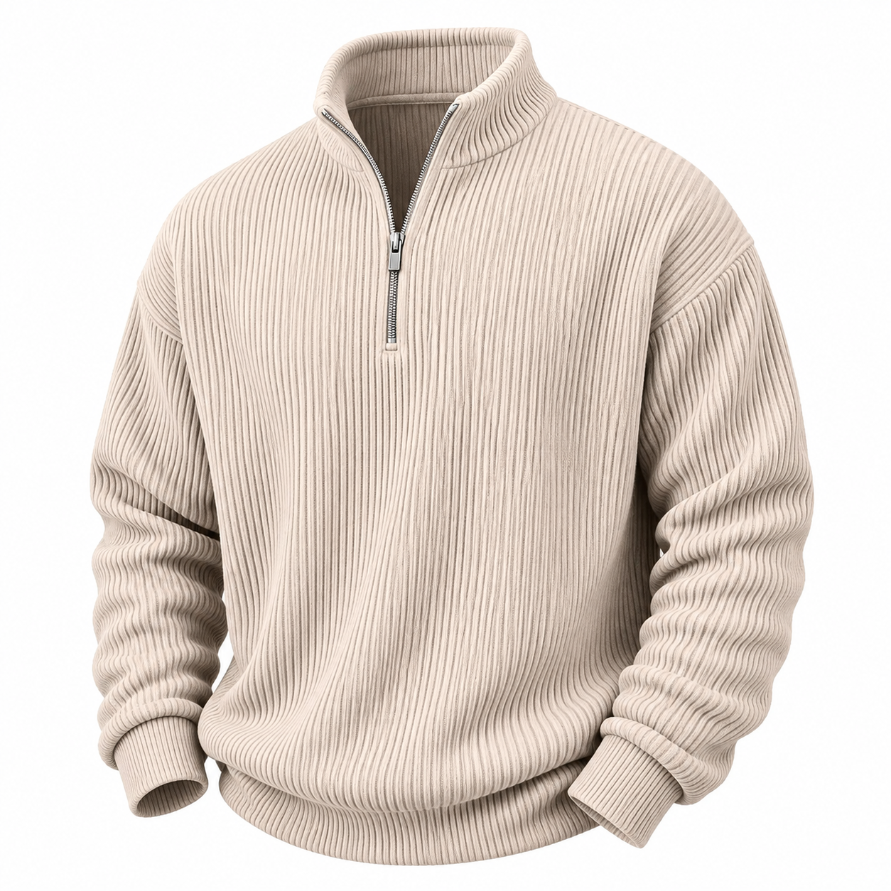 Textured Half Zipper Corduroy Polo Shirts