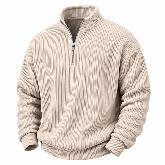 Textured Half Zipper Corduroy Polo Shirts