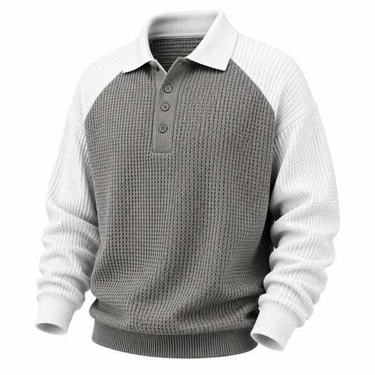 Textured Colorblock Waffle Polo Shirts
