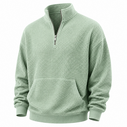 Textured Half Zip Waffle Polo Shirt