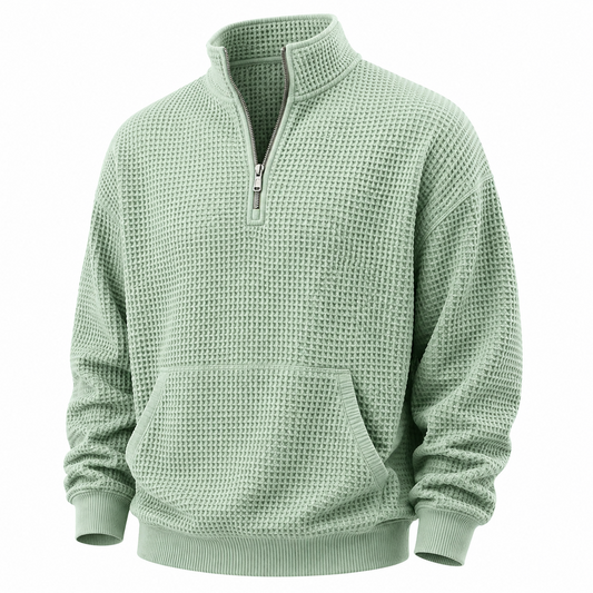 Textured Half Zip Waffle Polo Shirt