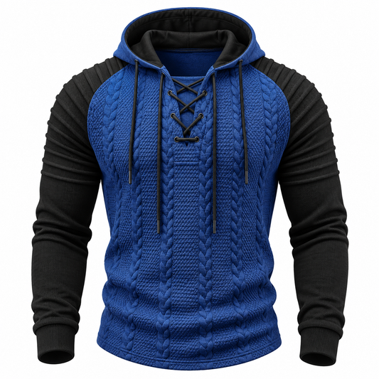 Lace Up Jacquard Hooded Henley