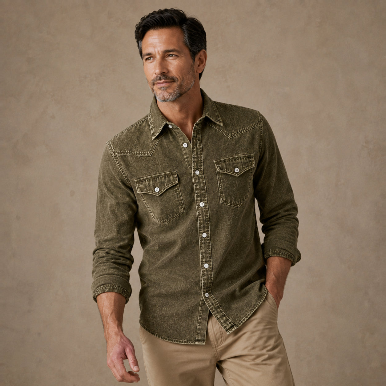 Broken-In Cotton Denim Work Shirt