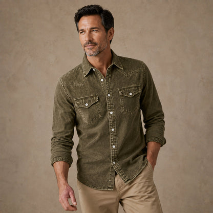 Broken-In Cotton Denim Work Shirt