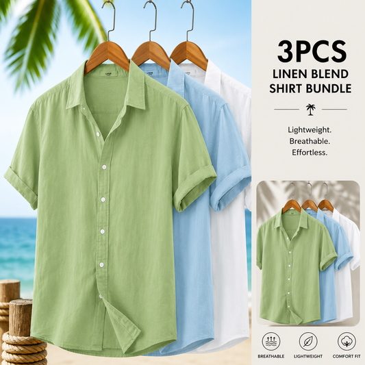3Pcs Men's Cotton Linen Shirts Set