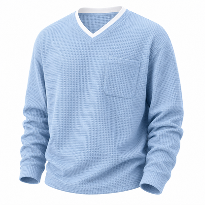 Relaxed V-neck Waffle T-Shirt