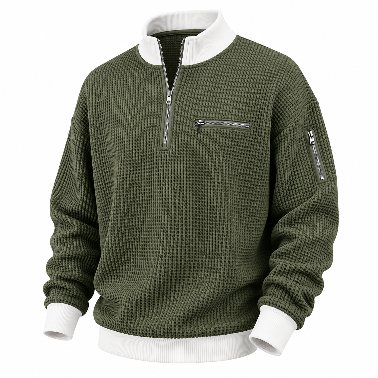 Colorblock Zipped Waffle Polo Shirts