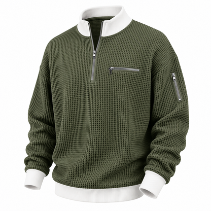 Colorblock Zipped Waffle Polo Shirts