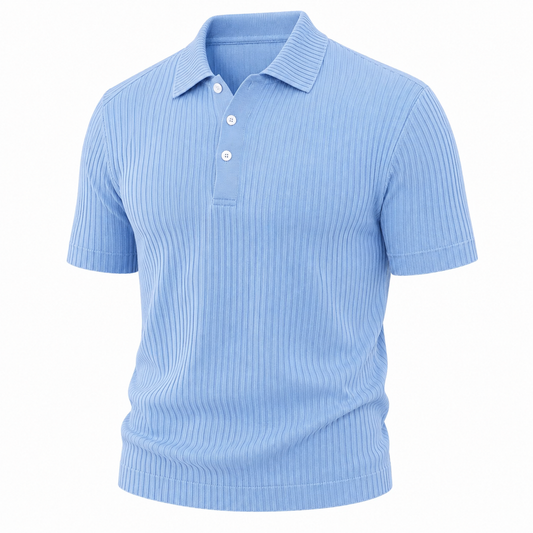 Men's Rib Knit Polo-Casual Short Sleeve Polo
