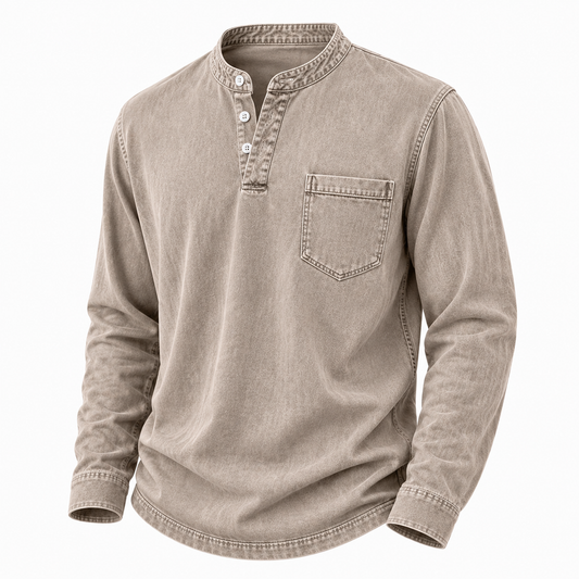 Comfort Washed 100% Cotton Henley T-Shirt